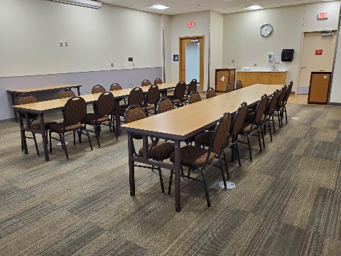 An activity room at the Shoreview Community Center set up for a birthday party